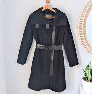 MACKAGE coat, wool/cashmere, leather trim, funnel neck, black, size S